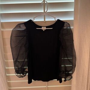 Ava James Size Small Black Top with Tulle Sleeves